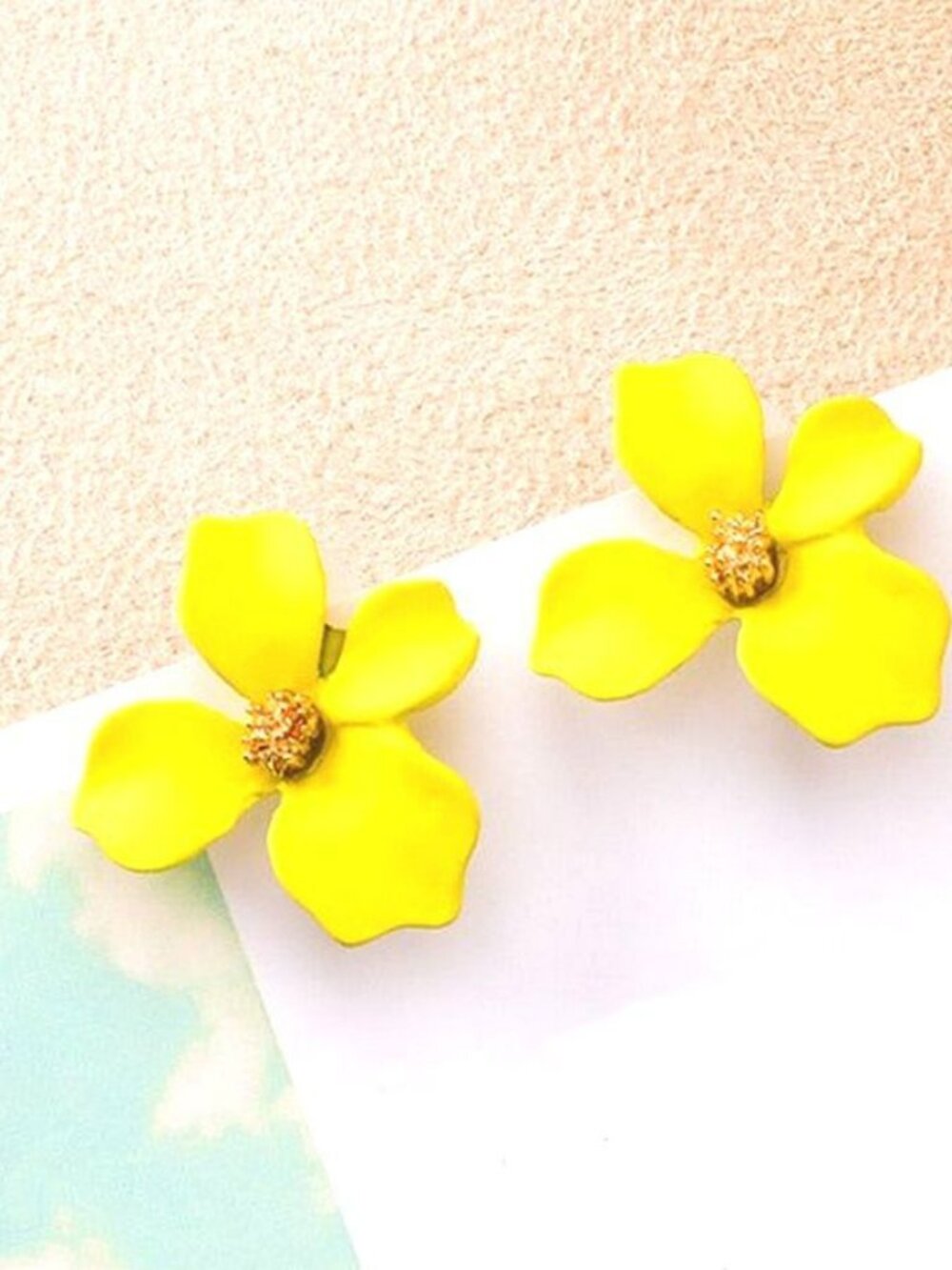 Collette Blooms Flower Petal Stud Earrings Sweet Yellow Gift Packaged